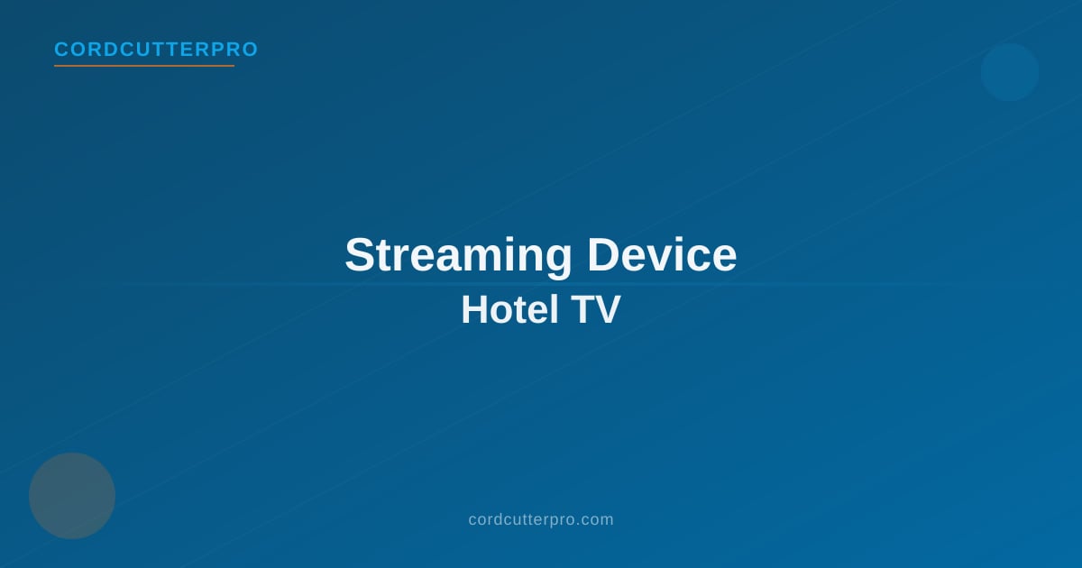 A Roku streaming stick plugged into a hotel TV with luggage in the background